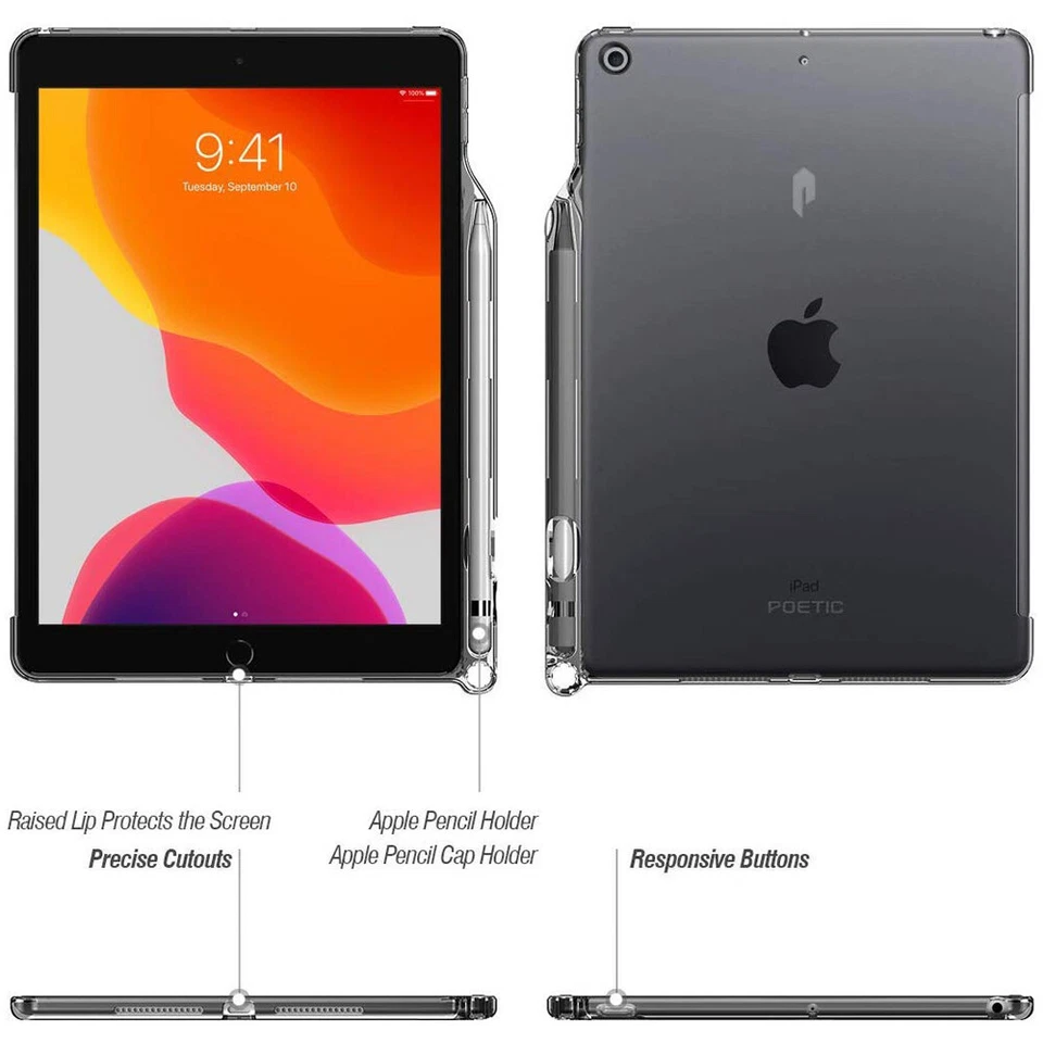 For Apple iPad 10.2 Case 2021/2020/2019 Poetic Ultra Thin Soft TPU Cover Gray - Image 2 of 4