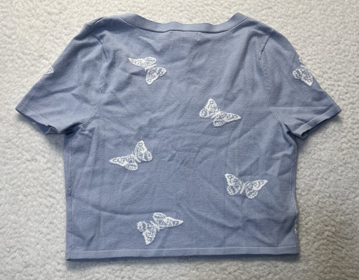 New LA Hearts Pacsun Fast Lane Cardigan Butterflies Cropped Button