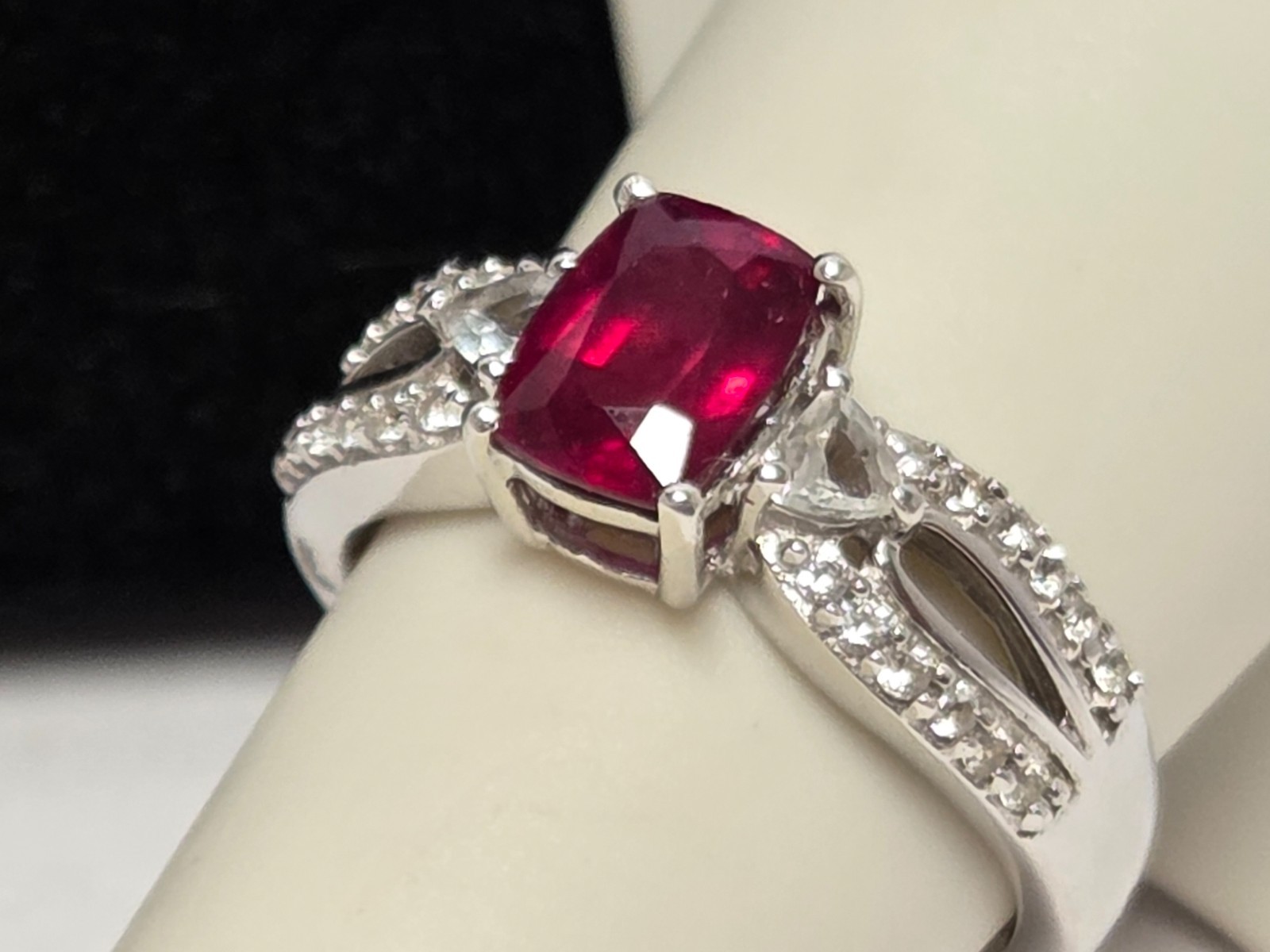 STS Lab-Created Red Ruby 925 Sterling Silver Ring… - image 3