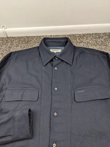 Vintage Iceberg Shirt Jacket Flannel Wool Cashmere Navy Blue Mens 2XL Italy Made image 2