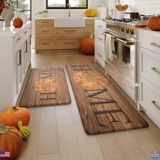KIMODE Autumn Anti-Fatigue Kitchen Mats Set of 2 Non-Slip Maple Leaves 17"x47"