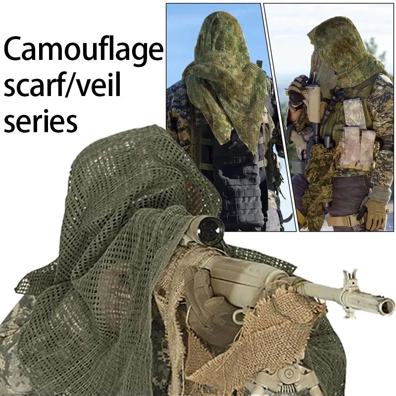 Outdoor Camouflage Netting Scarf Sniper Veil Camo Mesh Shemagh Head Wrap Hiking