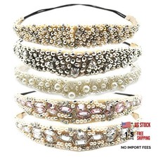 5 Pack Crystal Beaded Elastic Headband - Fashionable Handmade Crystal Beaded