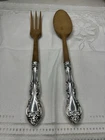 Gorham Chantilly Sterling Silver Wooden SALAD SERVING SET FORK & SPOON NO MONOS