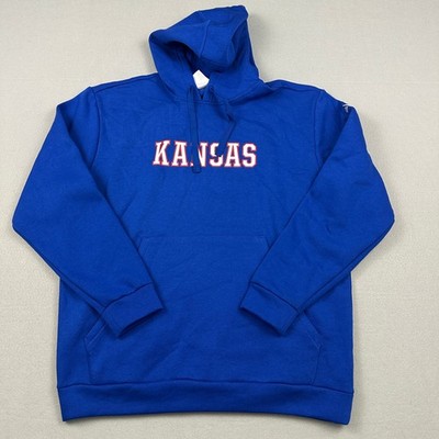 Kansas Jayhawks Hoodie Men Large Blue Adidas NCAA Basketball Pullover KU L