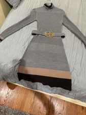 Tory Burch Colorblock Merino Wool Knit Turtleneck Belted Sweater Dress S