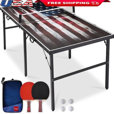 Portable 6ft Ping Pong Table Compact Indoor Outdoor Adjustable Legs Complete Set