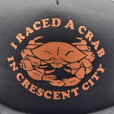 I raced a crab at Crescent City Retro Funky Trucker cap hat Hipster
