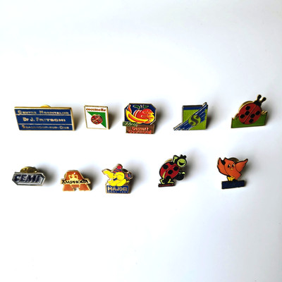 Job Lot 10 Vintage French Enamel Pin Badges Coccinelle Bledina Major Noel