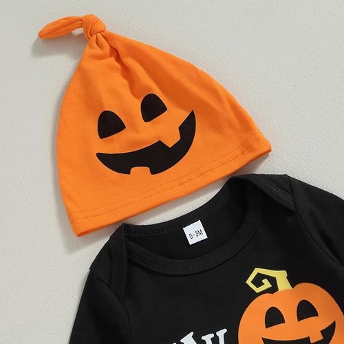 Conjunto de 3 PIEZAS My First Halloween Bebé Niño Manga Larga Calabaza Mameluco Pantalones con Sombrero - Imagen 3 de 7