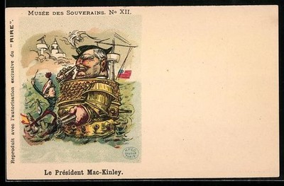 AK Karikatur des Präsidenten der USA Mac-Kinley als Schlachtschiff dargestellt 