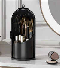 Makeup Brush Holder Organizer Black Cosmetic Storage Case with Lid