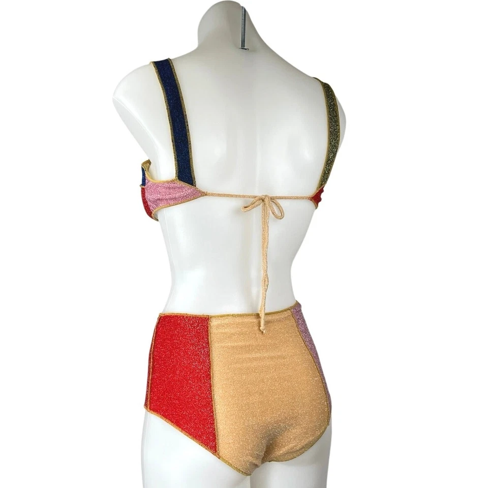 Boohoo Multicolor Bloque de Color Brillo Tirantes Natación Bikini Traje de Baño Conjunto Talla S Foto 2 de 4