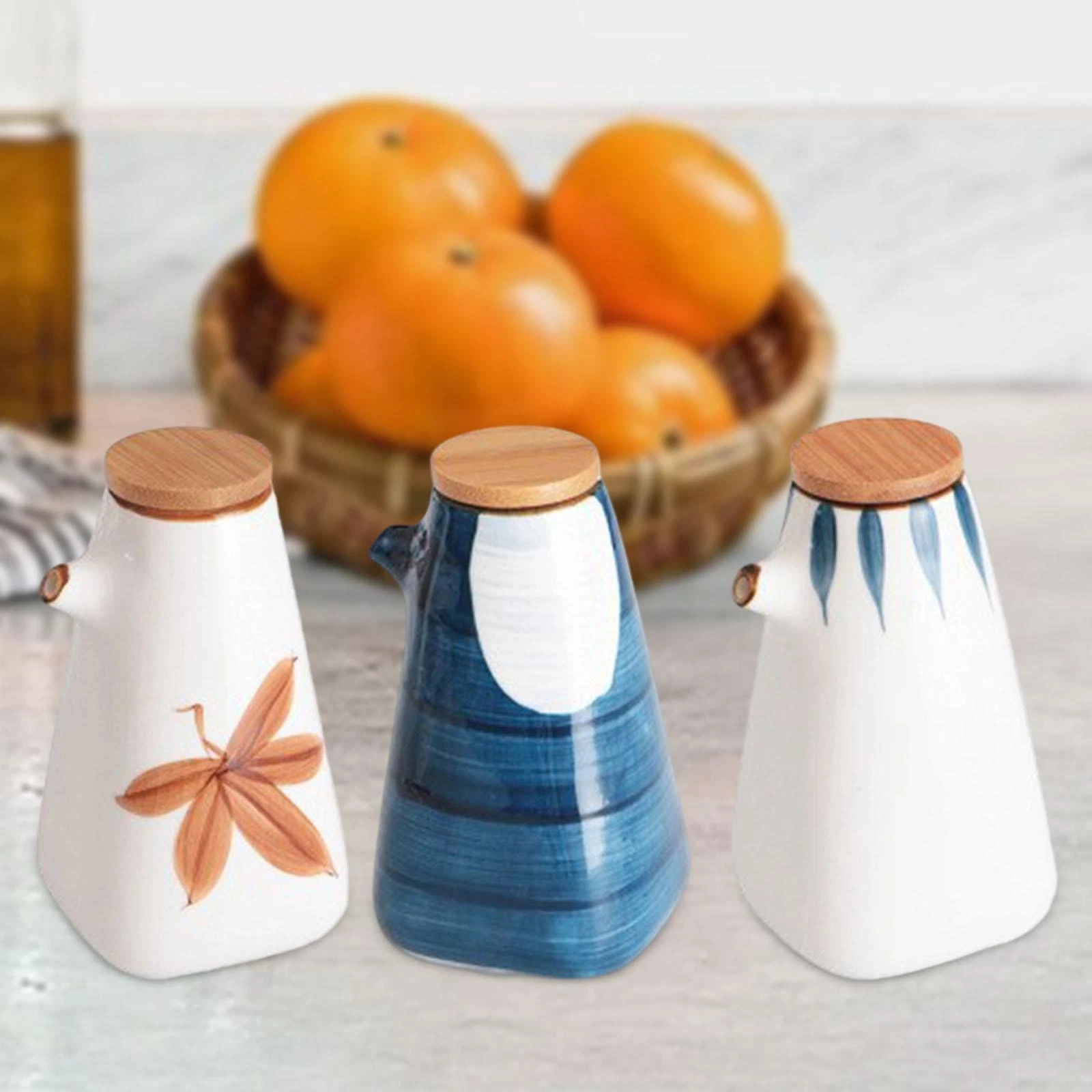 Ceramic Oil Dispenser Heat Resistant with Lid for Olive Oil Soy Sauce Ponzu