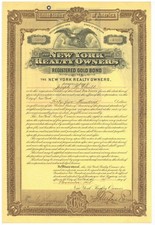 New York Realty Owners. Gold Bond Certificate. 1908