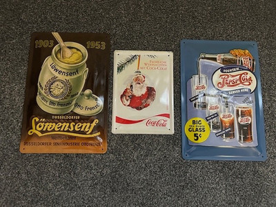 Blechschilder, Reklame Schilder, ca. 19x29cm, Pepsi, Coca Cola, Löwensenf
