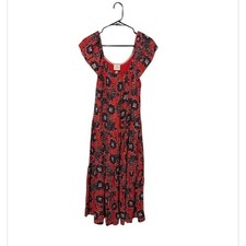 Knox Rose Boho Tiered Maxi Dress Red Floral M Milkmaid Babydoll Garden Party
