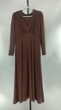 Quince Women Tencel Jersey V-Neck Long Sleeve Midi Dress Brown Basic Sleeved M
