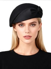 Black Wool Felt Beret Fascinators Hats Women Femme Church Tea Party Hat With Bow