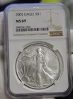 2005  US Silver Eagle $1 NGC MS69