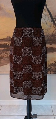 Vintage Esprit Lined Skirt Size 7, Brown, White, Rust Celtic Knot Pattern 90s
