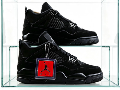 Jordan 4  Black Cat Retro Men's Black Basketball Shoes Mid-Top