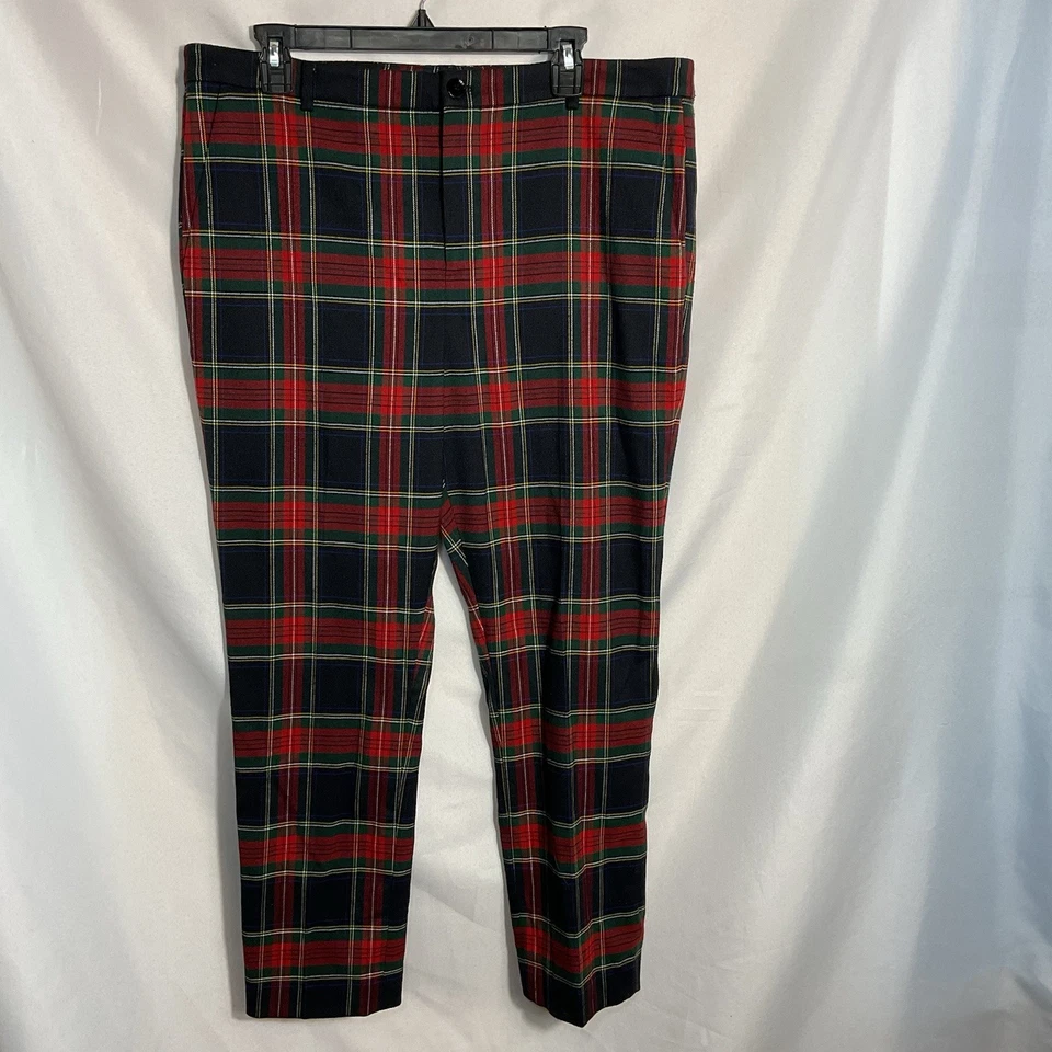 Pantalones a Cuadros Lauren Ralph Lauren Talla 14 Tartán Rojo Negro Verde Vacaciones Cónicos Foto 2 de 4