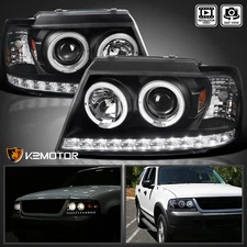 Black Fits 2002-2005 Ford Explorer LED Strip Projector Headlights Headlamps Pair