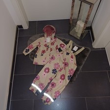 Neu Regenanzug Matschanzug 98 104 creme blumen Regenjacke Regenhose TopZustand 