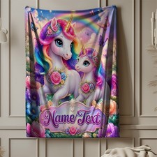 Unicorn Name Text Coral Fleece Blanket Cute Magical Decor