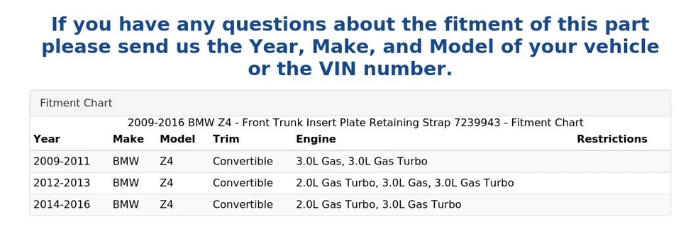 BMW Z4 2009-2016 - Correa de retención de placa de inserción de maletero delantero 7239943 Foto 3 de 3