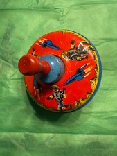 1960s Vintage Toy Spinning Top Space Travel Rockets Astronauts Tin Metal Litho