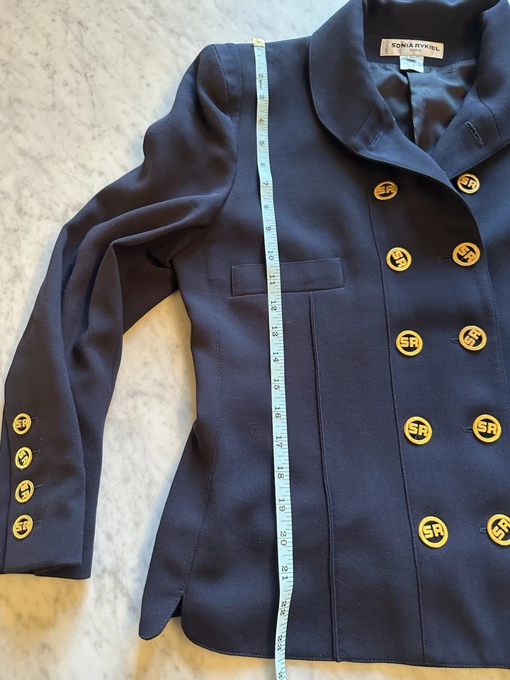 Blazer Sonia Rykiel Mujer Lana Emblema Botones Dorados Doble Pecho Azul Marino Talla 44 Foto 4 de 4