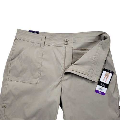 NWT Eddie Bauer Rolled Hem Bermuda Shorts Womens 14 Khaki UPF 50 Stretch Nylon - Picture 3 of 11