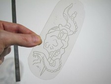 vtg 1960s 1970s Tattoo Flash acetate stencil Sword Snake Dagger signed KN3/4