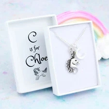 Unicorn Necklace, Personalised Jewellery, Little Girls Gifts, Kids Name Initial
