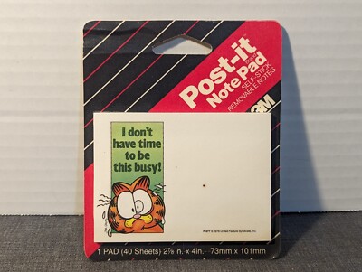 Vintage. 1990 Garfield Self Stick Removable Post It Note Pad.  Unopened.