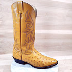 Vintage Nocona Exotic Ostrich Cowboy Boots Mens 8.5 D Orange Western Full Quill