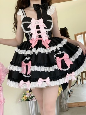 Lolita Lady Girls Dress Strap Ruffles Layered Japanese Kawaii Bow 