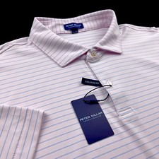 Peter Millar Crown Crafted Performance Striped Polo Shirt Misty Rose 2XL 110