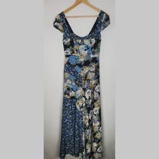 FREE PEOPLE Blue La Fleur Maxi Dress Size 2 Floral Patchwork Sweetheart Party
