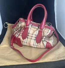 Burberry Gladstone Haymarket Women  s Crossbody Tote Check Nova Red Dust Bag READ