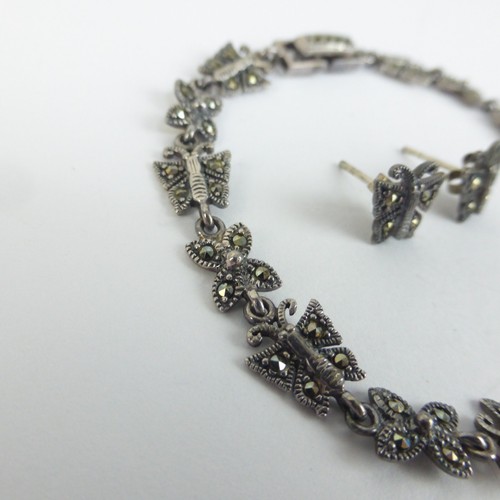 Past Times Sterling Silber Markasiten Schmetterling Armband Ohrringe Set 19 cm Vintage - Bild 5 von 11