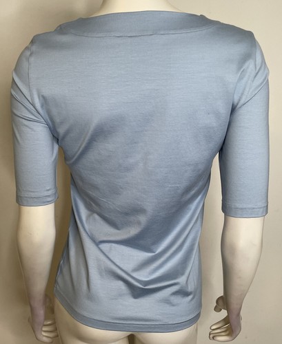 Akris Punto Blue Knit SS Top US 8 Square Neckline Cotton Spandex - Picture 3 of 9