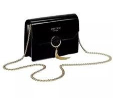 Jimmy Choo Black Shiny Clutch Crossbody Evening Sholder Bag Purse NEW