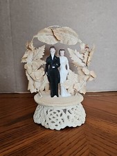 Vintage Wedding Cake Topper Bisque  Plaster Bride Groom Flowers Leaves Lace MCM