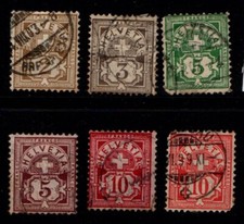 Switzerland 1882 selection to 10c  SG126-27B, 128d, 130c, 196 Used