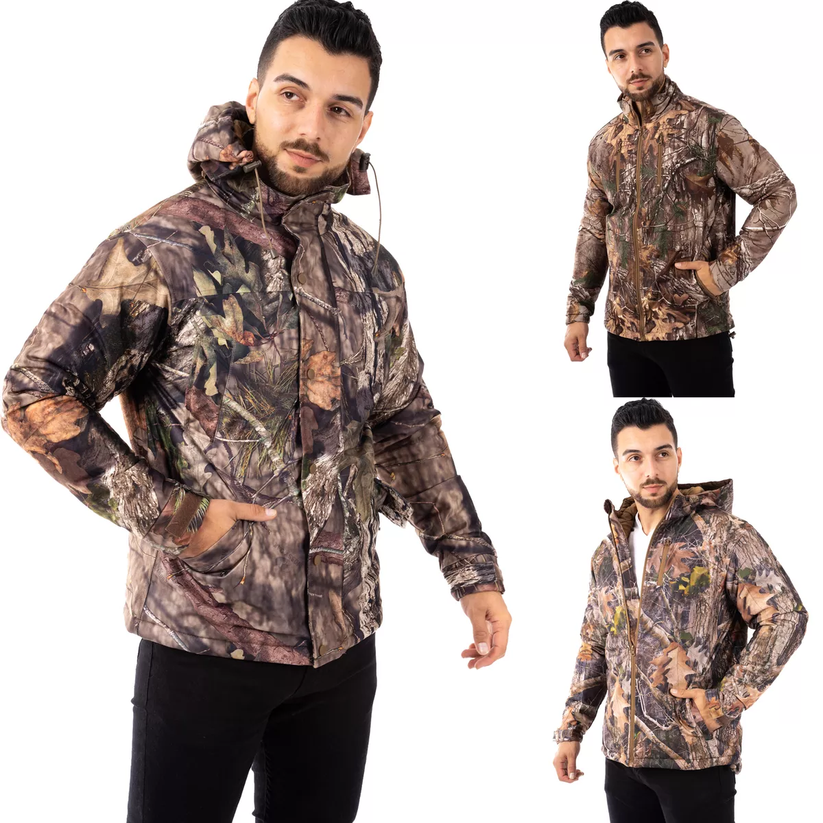 Mens Padded Camouflage Jacket Jungle Hunting Hiking Fishing Army Hooded Outdoor