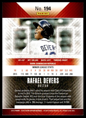 2015 Panini Elite Extra Edition Rafael Devers RED SOX R31 - Picture 2 of 2