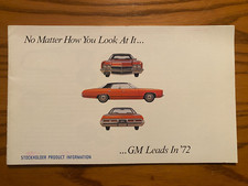 Brochure d'information produit stockholder GM 1972 - Voitures GM avec spécifications et prix